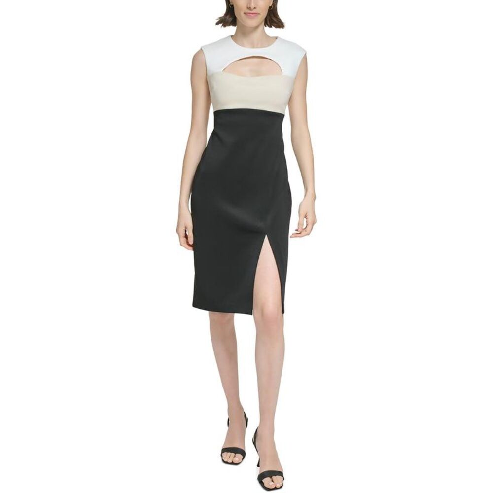 Calvin Klein Black and White Midi Dress with Cutout